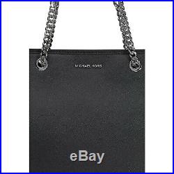 NWT Michael Kors Jet Set Travel Chain Black Silver Tote Shoulder Bag 30T6SJ8T2L