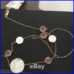 NWT SET 14K Gold Mother of Pearl Station Necklace Bracelet Earrings Designer