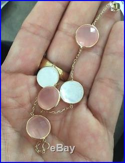 NWT SET 14K Gold Mother of Pearl Station Necklace Bracelet Earrings Designer