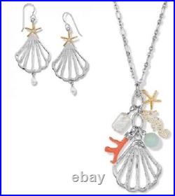 NWTag Brighton PARADISE COVE Silver Shell Necklace Earring SET Charms MSRP $200