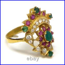 NYJEWEL 22k Gold Indian Emerald Ruby Pearl CZ Earrings Necklace Ring Wedding Set