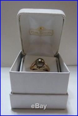 Na Hoku 14Ky Tahitian Black Pearl (9.2 mm) Ring with Channel Set Diamonds