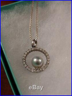 Na Hoku Silver Freshwater Pearl in Diamond Halo Setting 14K White Gold