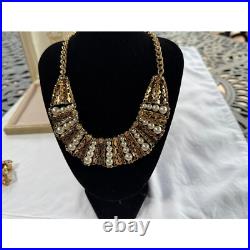 Napier Gold Tone Pearl Statement Necklace & Clip On Earrings Set Vintage withbox Napier Gold Tone Pearl Statement Necklace & Clip On Earrings Set Vintage withbox