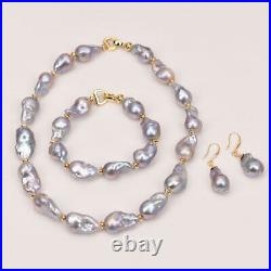 Natural Big Cultured Gray Keshi Baroque Pearl Necklace Bracelet Earrings Sets