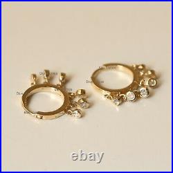 Natural Diamond Bezel Set 14K Yellow Gold Hoops Drop Earrings Mother's Jewelry
