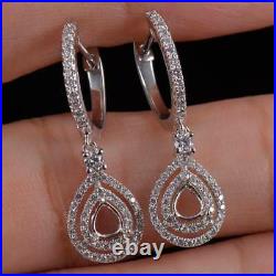 Natural Diamond Semi Mount Drop Earrings Setting Pear Cut 6×4mm 14K White Gold