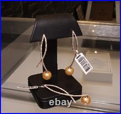 Natural Diamond and Gold South Sea Pearl Earrings and Pendant 18k Rose Gold Set Natural Diamond and Gold South Sea Pearl Earrings and Pendant 18k Rose Gold Set
