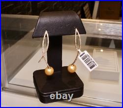 Natural Diamond and Gold South Sea Pearl Earrings and Pendant 18k Rose Gold Set Natural Diamond and Gold South Sea Pearl Earrings and Pendant 18k Rose Gold Set