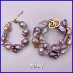 Natural Multicolor South Sea Baroque Keshi Pearl Necklace Bracelet Earrings Set