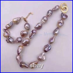Natural Multicolor South Sea Baroque Keshi Pearl Necklace Bracelet Earrings Set
