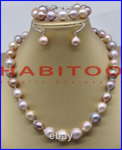 Natural Rare multicolor 12-14mm Kasumi Pearl Necklace 18 Bracelet Earrings