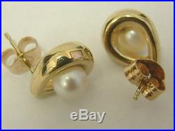 Neat 9ct Yellow Gold Single Pearl Set Pendant Chain Matching Earstuds Earrings