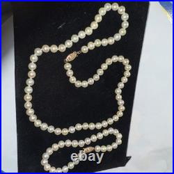 Necklace Bracelet Set Cultured Pearl 14k Gold 6mm Vintage Set