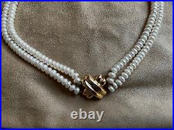 Necklace and Bracelet Set of Pearls with Gold X Center Accent Tif-any Style