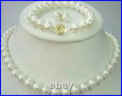 New 10-11mm south sea Cultured Pearl Necklace Bracelet Earring set 14k