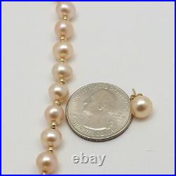 New 14K Gold Peach Pink Freshwater Pearl Set Necklace Bracelet Earrings
