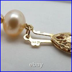 New 14K Gold Peach Pink Freshwater Pearl Set Necklace Bracelet Earrings