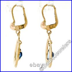 New 14K Yellow Gold Pear Cut Bezel Set Blue Topaz Open Tear Drop Dangle Earrings