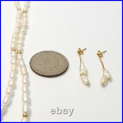 New 14k Gold Freshwater Pearl Necklace Bangle Bracelet Dangle Earrings Set