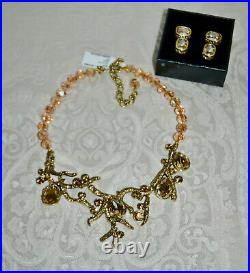 New $350 HEIDI DAUS Budding Branch Champagne Crystal Set Necklace Drop Earrings