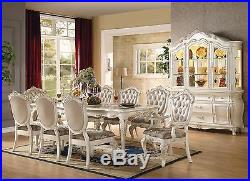 New 7pc Chantelle Formal French Pearl White Gold Finish Wood Dining Table Set