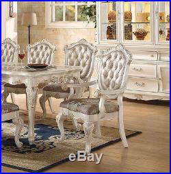 New 7pc Chantelle Formal French Pearl White Gold Finish Wood Dining Table Set