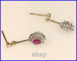 New 9ct Gold Halo Style Drop Earrings set with Rubies & Diamonds. 2.69gra