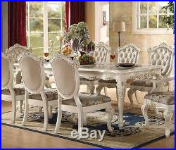 New 9pc Chantelle Formal French Pearl White Gold Finish Wood Dining Table Set