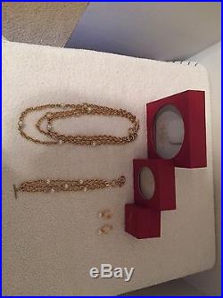 New Authentic Majorica Pearl Triple Row Bracelet/Necklace/Ear Set Gold Tone