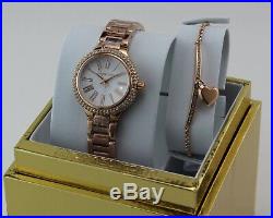New Authentic Michael Kors Taryn Rose Gold Mop Women's Mk3858 Bracelet Set Watch