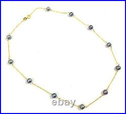 New Cultured Grey Freshwater Pearl 16 Station Necklace Set in 14k Yellow Gold