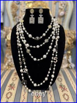 New Faux Pearl Camellia Flower Long Necklaces With Earrings