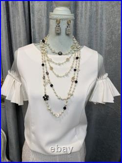 New Faux Pearl Camellia Flower Long Necklaces With Earrings