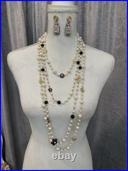 New Faux Pearl Camellia Flower Long Necklaces With Earrings