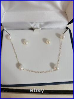 New GSJ 14K Yellow Gold Pearl Necklace & Earrings Set 6mm 18 Fine Jewelry