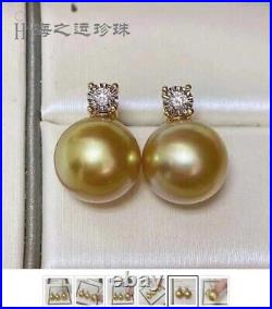 New Gorgeous AAAA 10-11mm south sea ROUND golden pearl pendant &earring set 925s