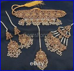 New Indian Pakistani Bridal Jewellery Set Choker Mala Earrings Jhummar Tikka UK