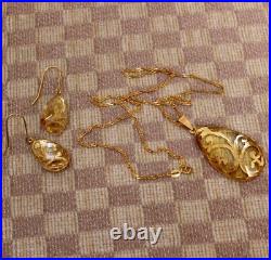 New Large Yellow Gold Gemstone Drop Necklace/earring Set