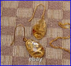 New Large Yellow Gold Gemstone Drop Necklace/earring Set