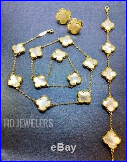 New Trendy Gold Jewelry Set Mother Of Pearl S925 Silver Four Leaf Clover Flower