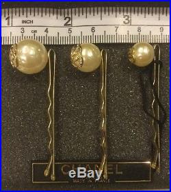 Nwt Chanel 12p Collector's Item Pearl Gold CC Logo Hair Pin Set Of 3 New In Box