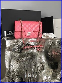 Nwt Chanel 2018 18s Pearly Pink Caviar Rectangle Mini Classic Flap New Full Set