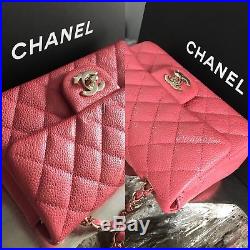 Nwt Chanel 2018 18s Pearly Pink Caviar Rectangle Mini Classic Flap New Full Set