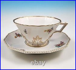 Nymphenburg 982 Perl Pearl Gold Dresden Flowers Tea Cup & Saucer Set Dodecagonal