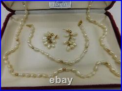 OCP 14K Yellow Gold Pearl Beaded Strand 22 Necklace Bracelet & Earrings Set