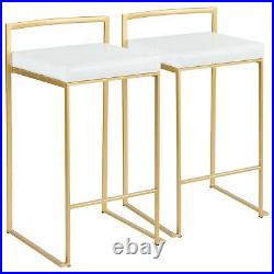 OPEN BOX Fuji Glam Counter Stools in Gold & White Faux Leather (Set of 2)