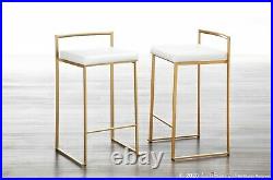OPEN BOX Fuji Glam Counter Stools in Gold & White Faux Leather (Set of 2)