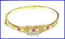 ORNATE EDWARDIAN VINTAGE BANGLE Rubies & Pearls Set into 15ct Yellow Gold