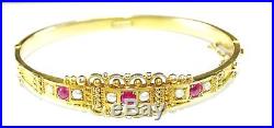 ORNATE EDWARDIAN VINTAGE BANGLE Rubies & Pearls Set into 15ct Yellow Gold